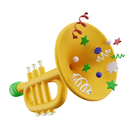 Christmas 3 D Gold Trumpet For Celebration Illustration 3D Icon