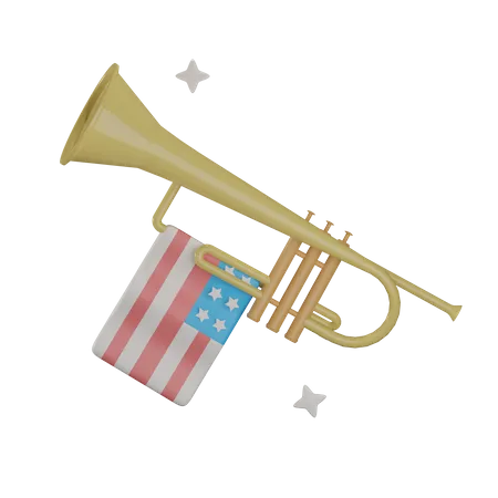 Trumpet With Usa Flag  3D Illustration