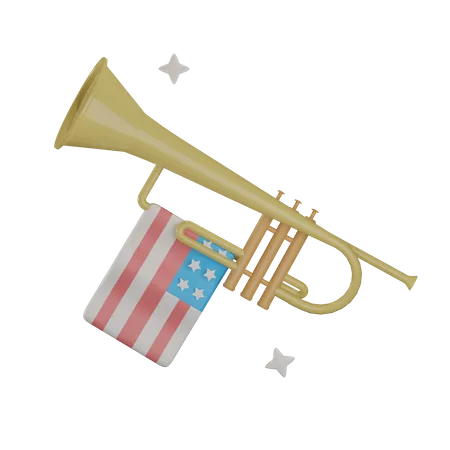 Trumpet With Usa Flag 3D Illustration
