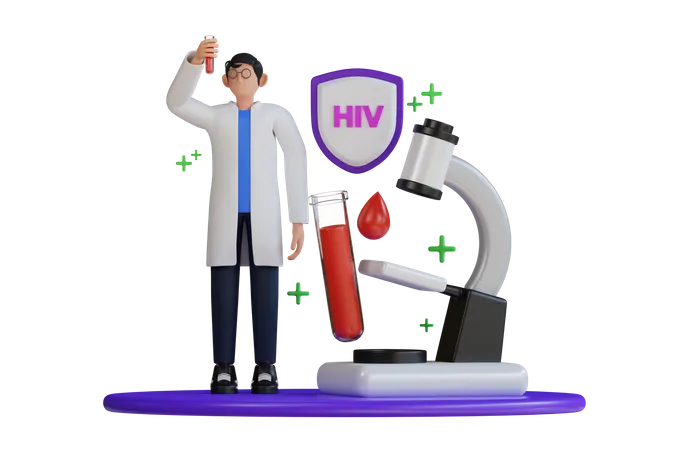 Tubos de ensaio e pesquisa de hiv  3D Illustration