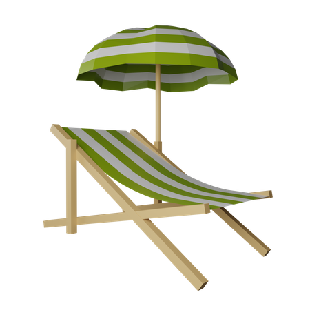 Tumbona de playa con sombrilla  3D Icon