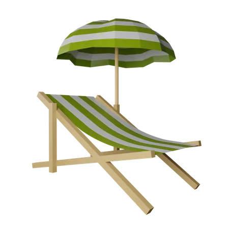 Tumbona de playa con sombrilla  3D Icon