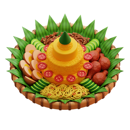 Tumpeng Indonesian Ceremonial Rice Cone Dishes  3D Icon