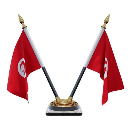 Tunisia Double Desk Flag Stand  3D Flag