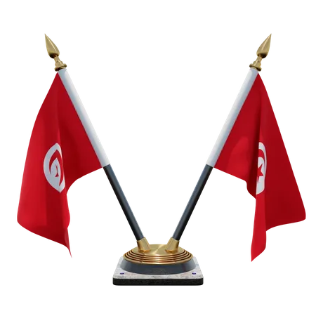 Tunisia Double Desk Flag Stand  3D Flag