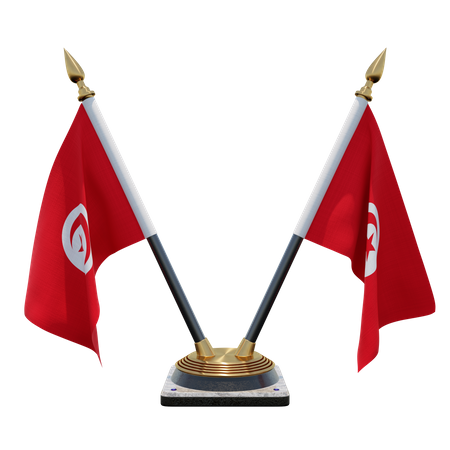 Tunisia Double Desk Flag Stand 3D Illustration