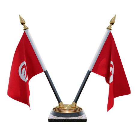 Tunisia Double (V) Desk Flag Stand  3D Icon