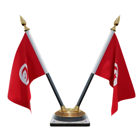 Porte-drapeau double bureau tunisie  3D Flag