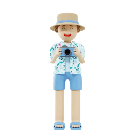 Turista clicando na imagem  3D Illustration