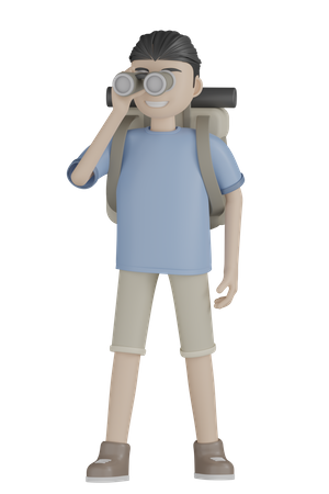 Turista com binóculos  3D Illustration