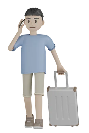 Turista hablando usando el móvil  3D Illustration