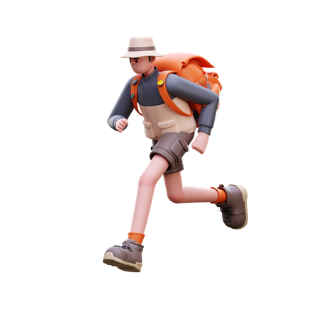 Hombre turista corriendo  3D Illustration