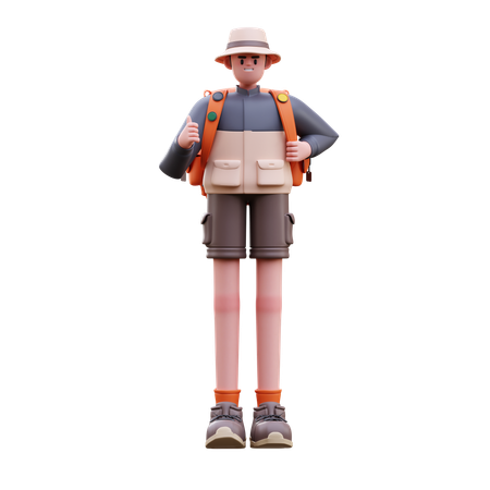 Hombre turista de pie con mochila  3D Illustration