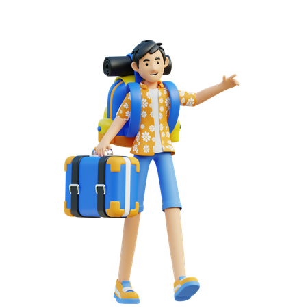 Turista masculino fazendo viagem  3D Illustration