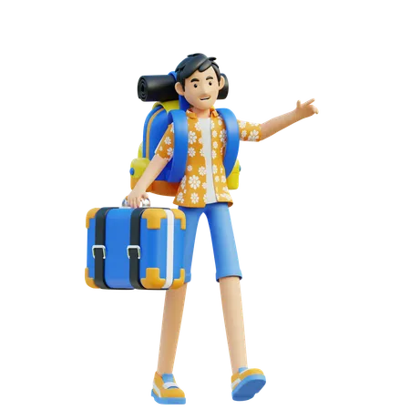 Turista masculino fazendo viagem  3D Illustration