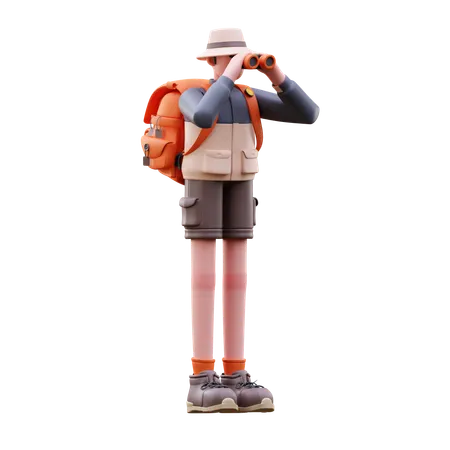 Homem turista usando localização binocular  3D Illustration