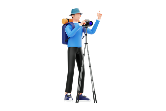 Turista Masculino Clicando em Imagem  3D Illustration