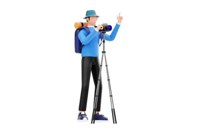 Turista Masculino Clicando em Imagem  3D Illustration