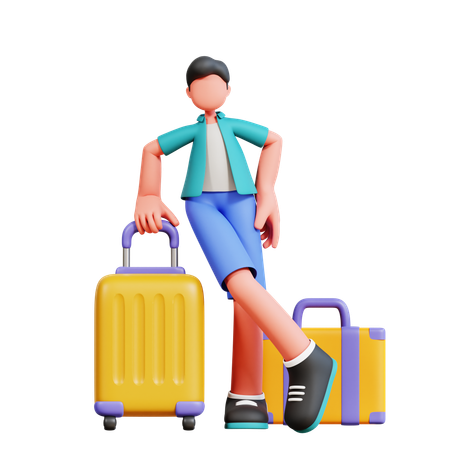 Turista masculino dando pose en el aeropuerto  3D Illustration