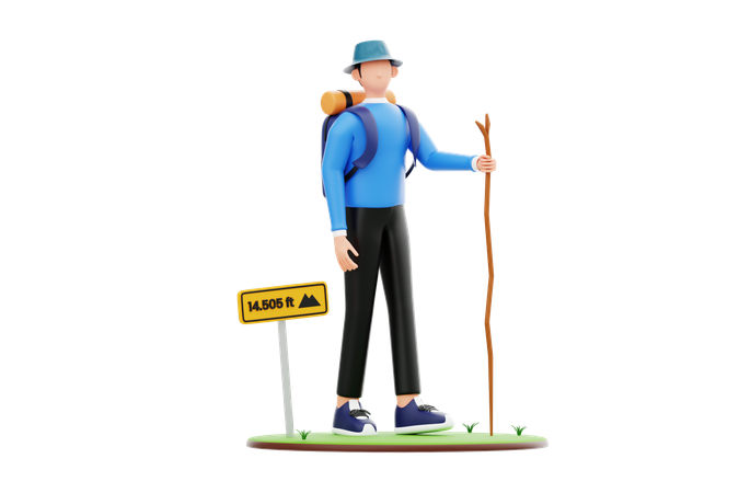 Turista masculino haciendo senderismo en la montaña  3D Illustration