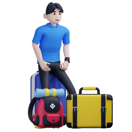 Turista masculino listo para la aventura  3D Illustration