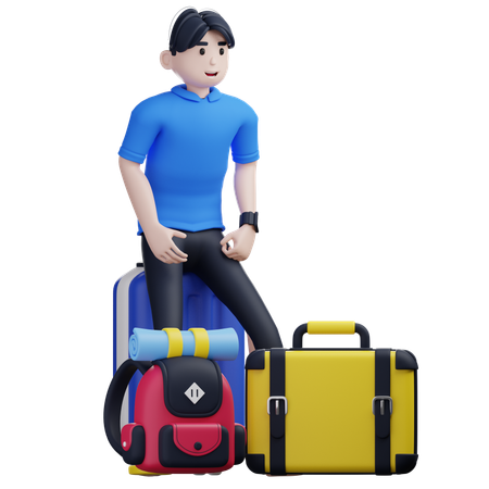 Turista Masculino Pronto Para A Aventura  3D Illustration