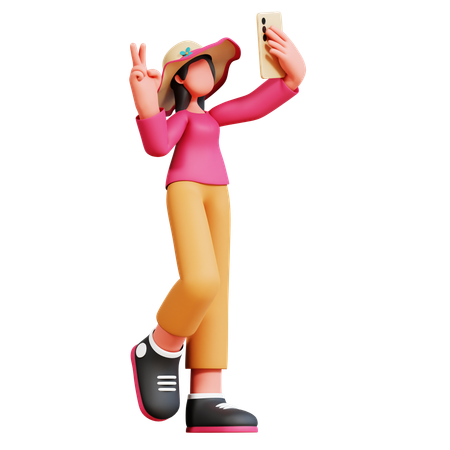 Turista femenina está tomando selfie móvil  3D Illustration