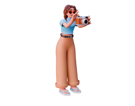 Turista tirando foto com câmera  3D Icon