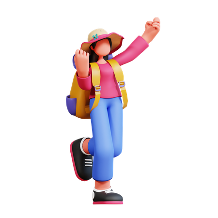 Turista femenina va de campamento  3D Illustration