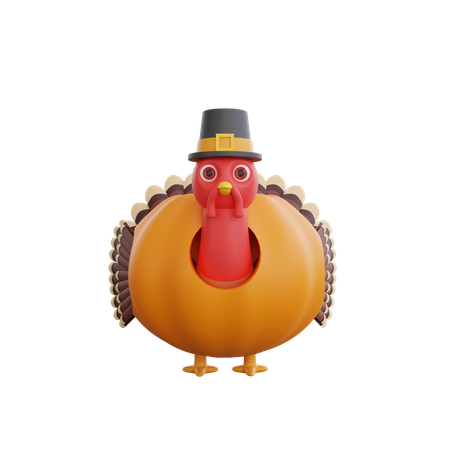 Turkey Bird In Pupmkin  3D Icon