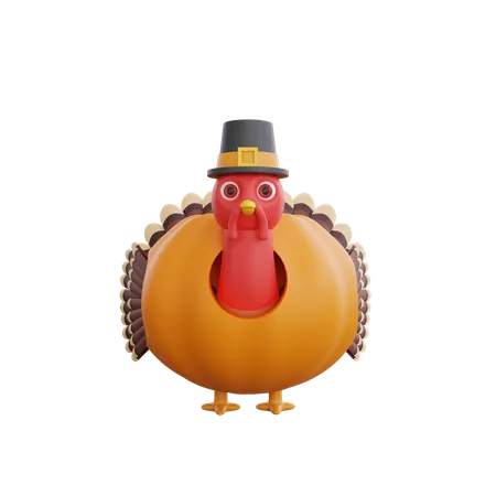 Turkey Bird In Pupmkin  3D Icon