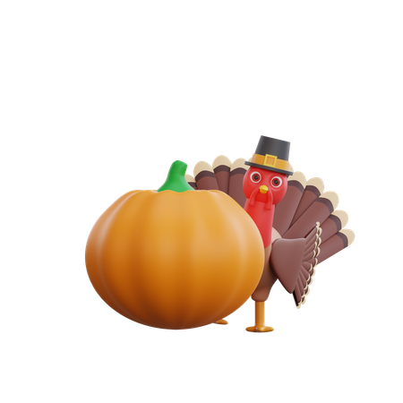 Turkey Bird With Pupkin  3D Icon