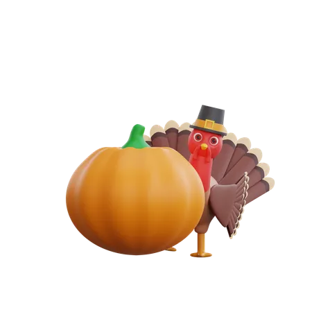 Turkey Bird With Pupkin  3D Icon