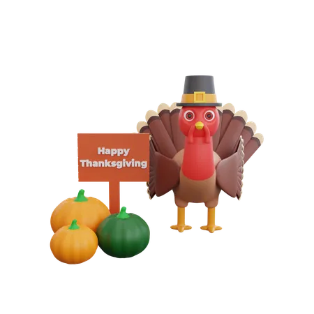 Turkey Bird With Thanks Giving Bird  3D Icon