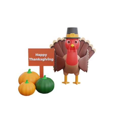 Turkey Bird With Thanks Giving Bird  3D Icon