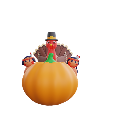 Turkey Birds On Pumpkin  3D Icon