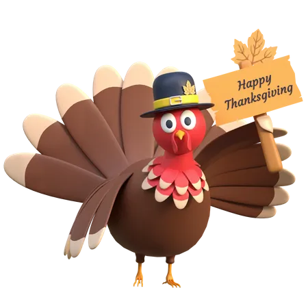 Happy Chicken Holding Board Thanksgiving Day 3 D Icon Illustration 3D Icon