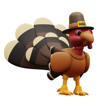 3 D Illustration Of Turkey Chicken And Hat 3D Icon