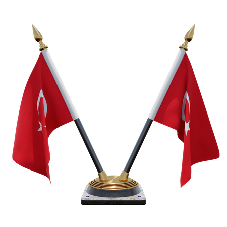 Turkey Double Desk Flag Stand 3D Illustration