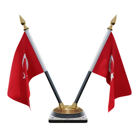 Turkey Double Desk Flag Stand  3D Illustration