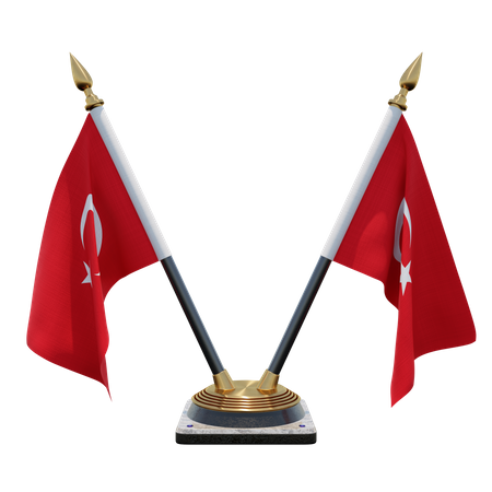 Turkey Double (V) Desk Flag Stand  3D Icon