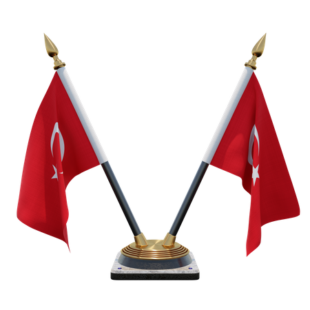 Turkey Double (V) Desk Flag Stand 3D Icon