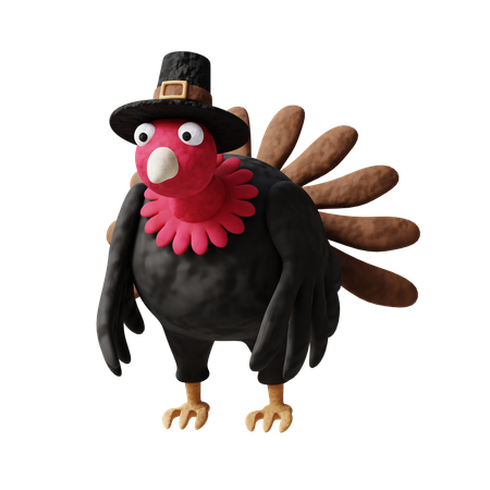 Turkey With Pilgrim Hat  3D Icon