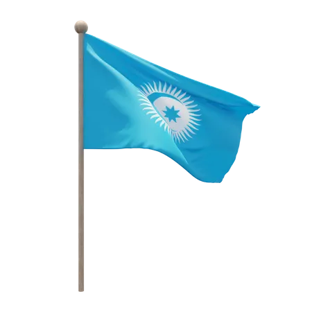 Turkic Council Flag Pole  3D Illustration
