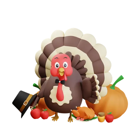 3 D Thanksgiving Turkey Chicken Illustration 3D Icon