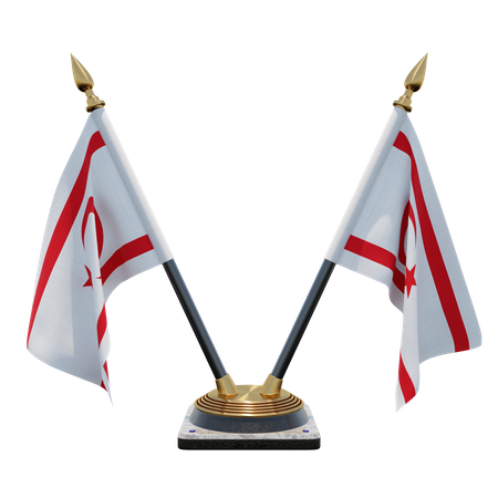 Turkish Republic of Northern Cyprus Double Desk Flag Stand  3D Flag