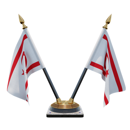 Turkish Republic of Northern Cyprus Double Desk Flag Stand  3D Illustration