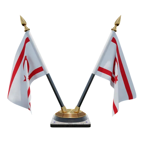 Turkish Republic of Northern Cyprus Double Desk Flag Stand  3D Flag
