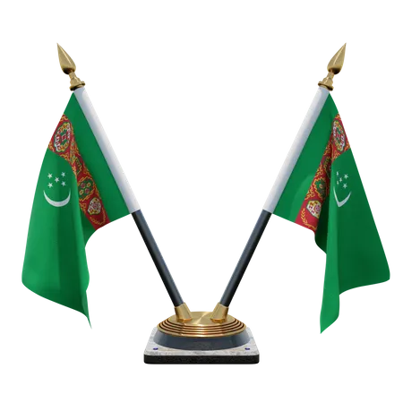 Turkmenistan Doppel-Tischflaggenständer  3D Flag