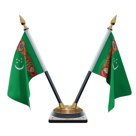 Turkmenistan Double Desk Flag Stand  3D Flag